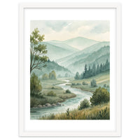 Serene River Valley in Soft Watercolor