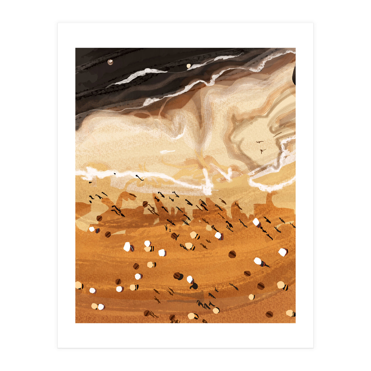 Coffee Beach, Ocean Sea Beachy Tropical Summer, Travel Painting Nature Landscape Waves People Sand (Print Only)