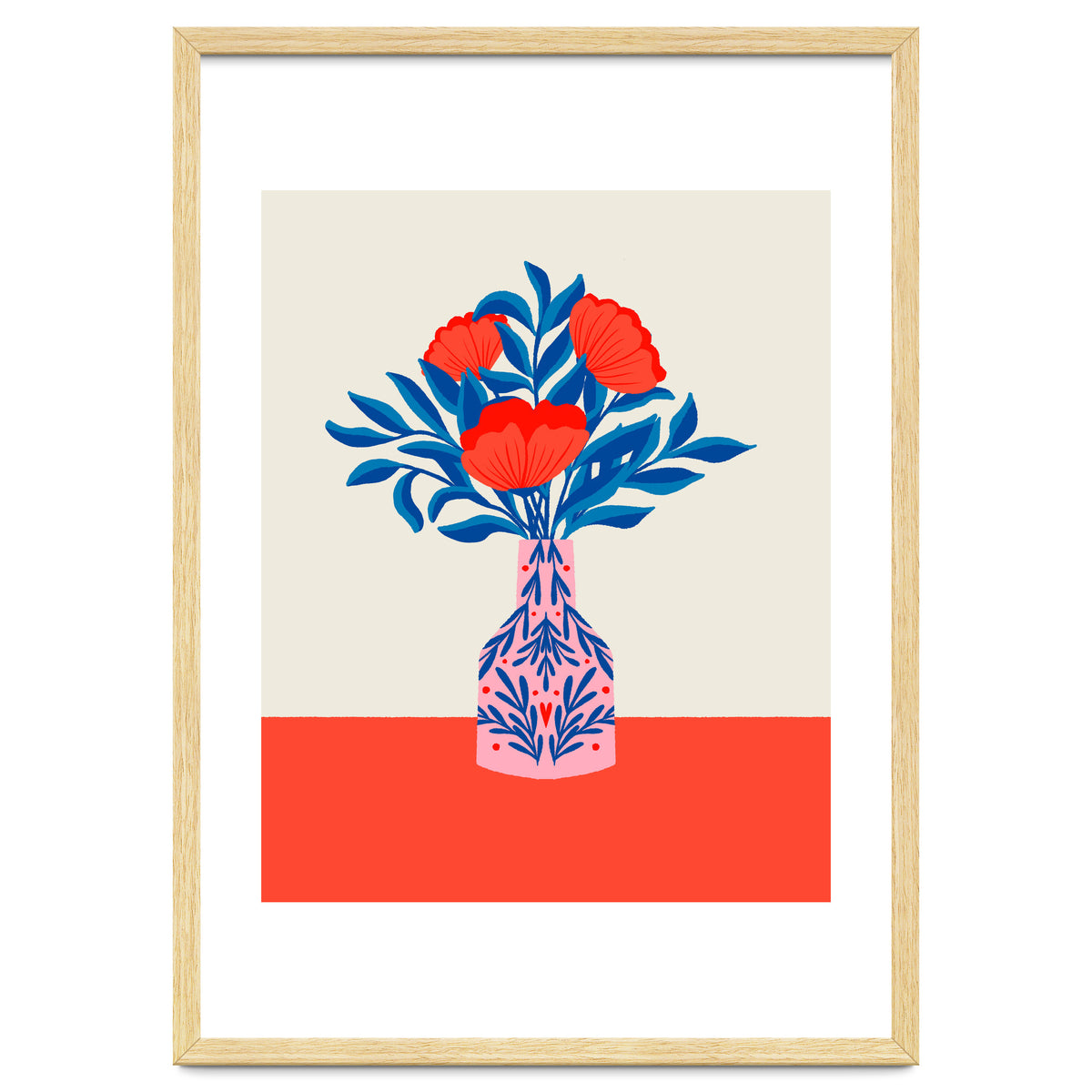 Poppies in a vase - red and blue