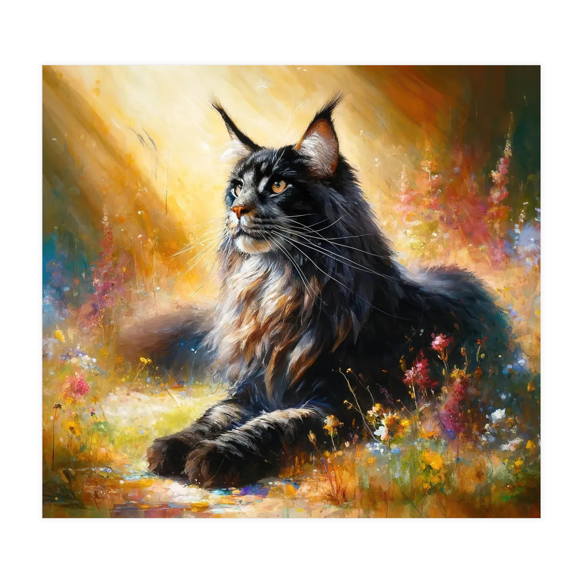 Majestic Lynx In Blooming Meadow (Print Only)