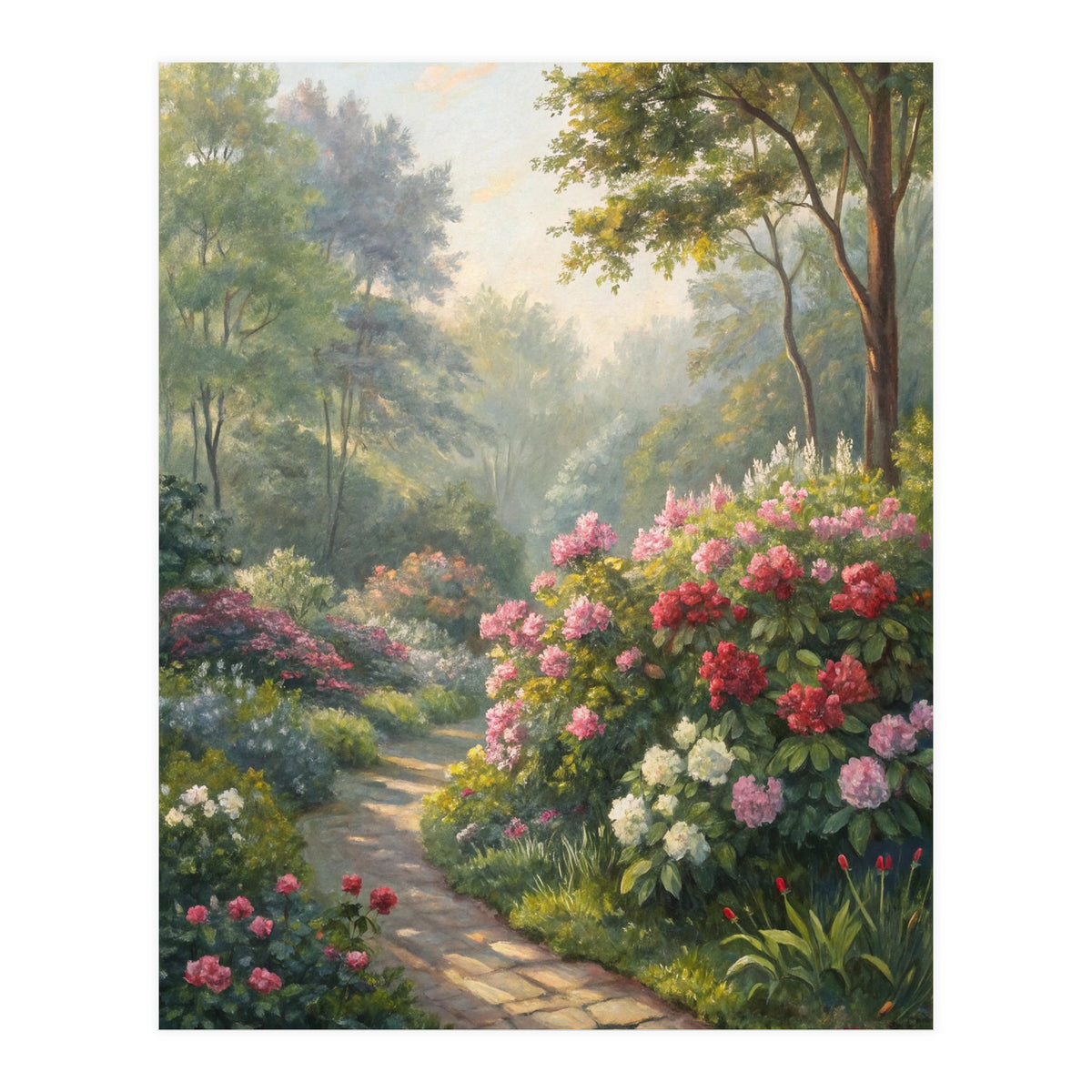 Sunlit Spring Garden Path Oil Painting (Print Only)