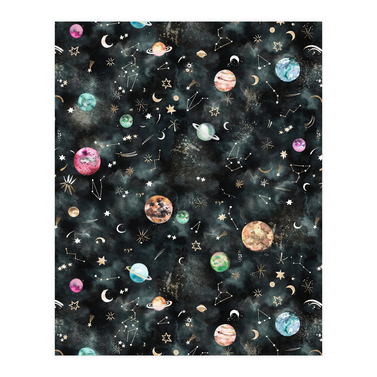 Galaxy Astrology Astronomy Constellations Gold (Print Only)