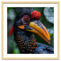 Close Up Of Helmeted Hornbill Bird In Rain