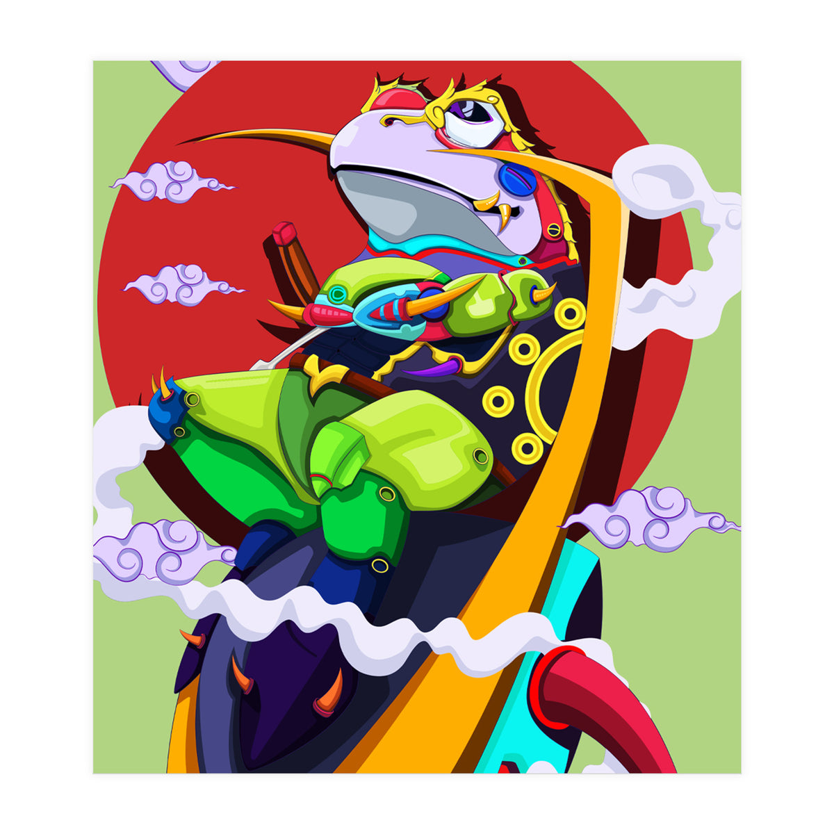 Knight Frog Cartoon Vintage Illustration (Print Only)