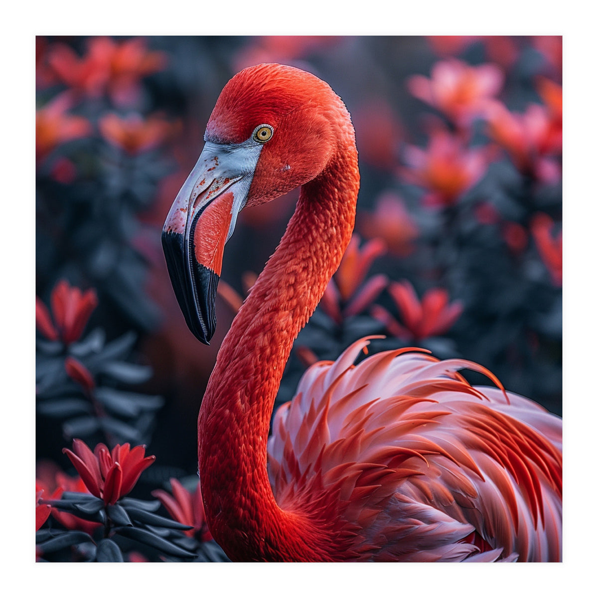 Vibrant Flamingo Portrait With Tropical Foliage (Print Only)