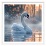 Serene White Swan Gliding On Misty Water thumbnail