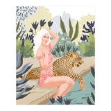 How to Train Your Leopard, Wild Cat Bohemian Woman Painting, Swimming Pool Bikini Summer Swim Animal (Print Only) thumbnail