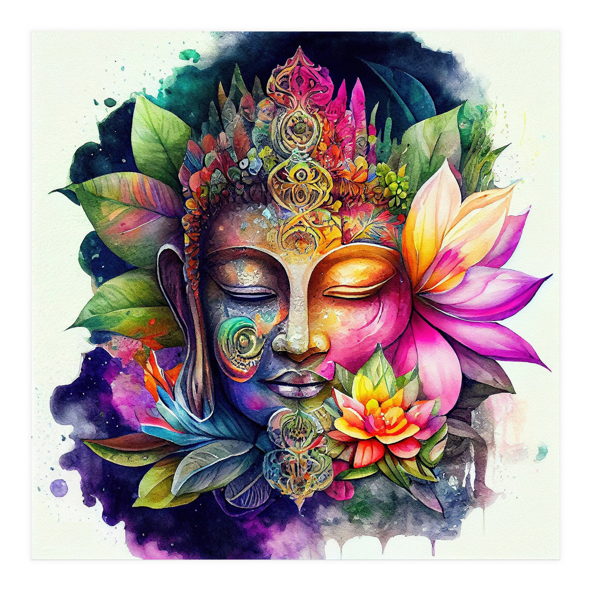 Floral Awakening Buddha (Print Only)