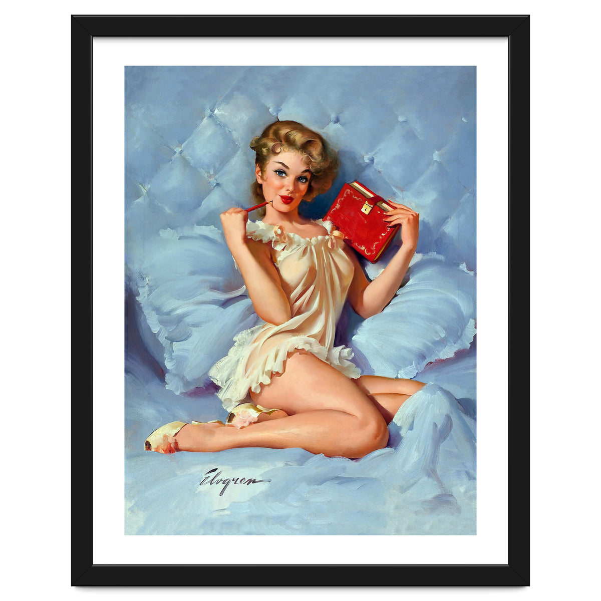 Pinup Sexy Girl Posing With Her Red Book