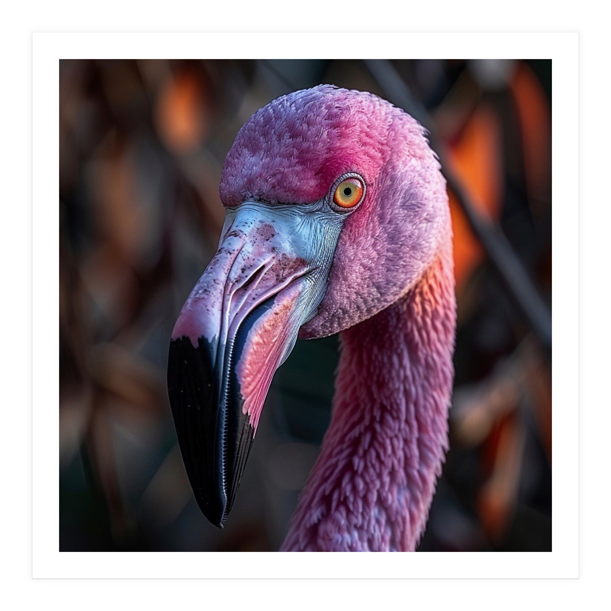 Close Up Of A Pink Flamingo Bird Face (Print Only)