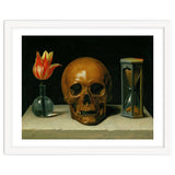 Vanitas, allegory of fleeting time with skull and hour-glass. Oil on canvas. thumbnail