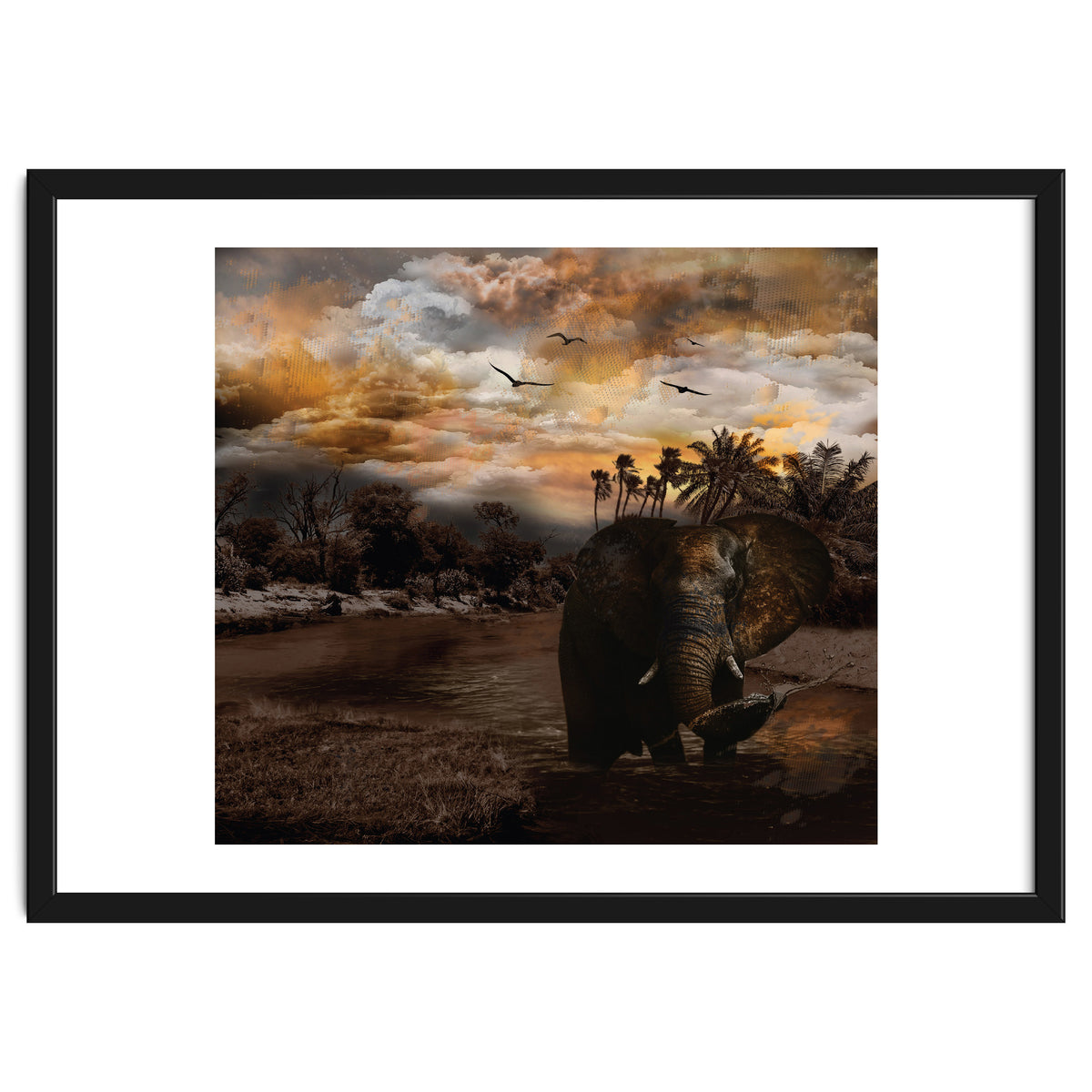 Elephant Scenic Golden Sunset African Wildlife Landscape