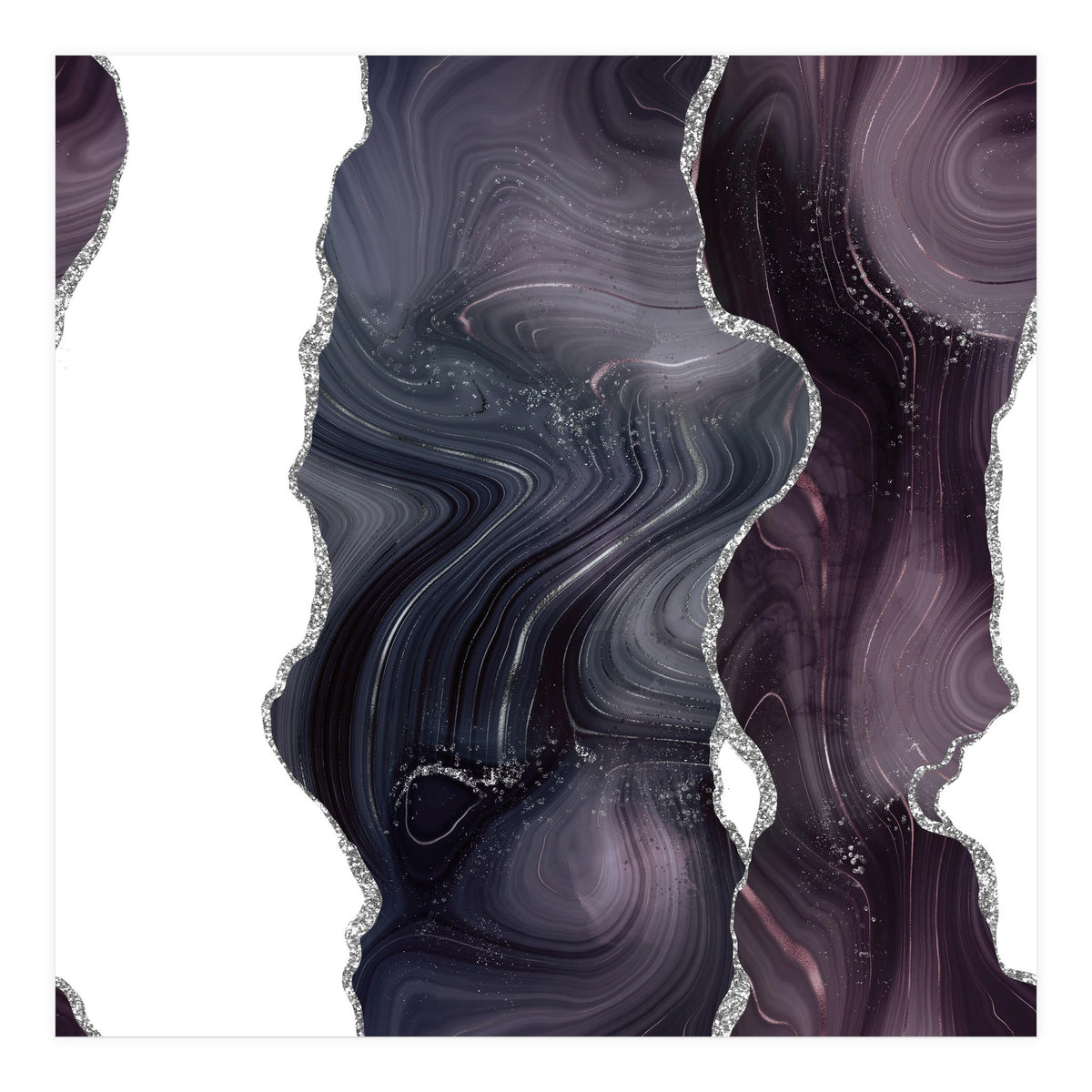 Black & Silver Glitter Agate Texture 06  (Print Only)