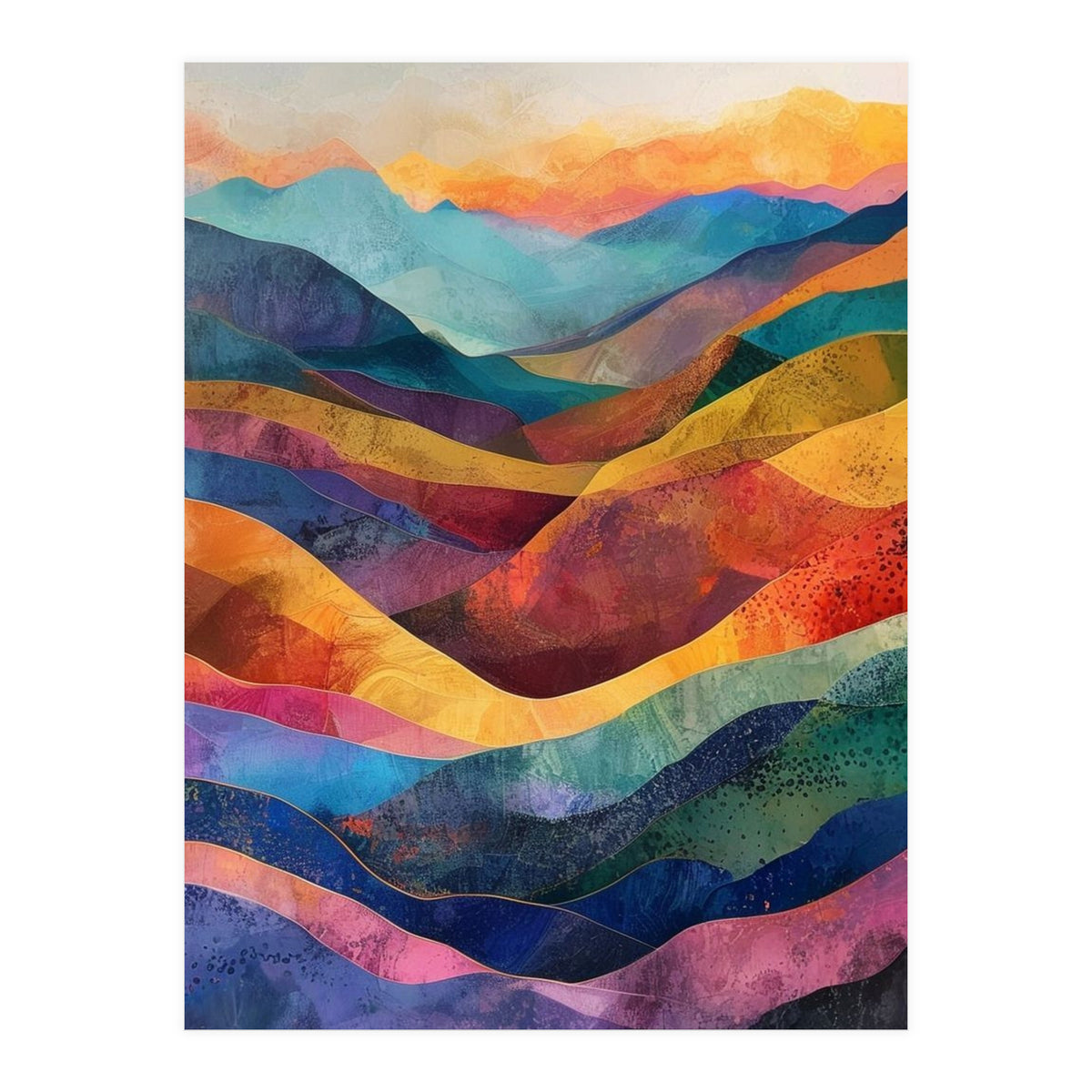 Jewel-Toned Abstract Mountain Landscape Wall Art (Print Only)