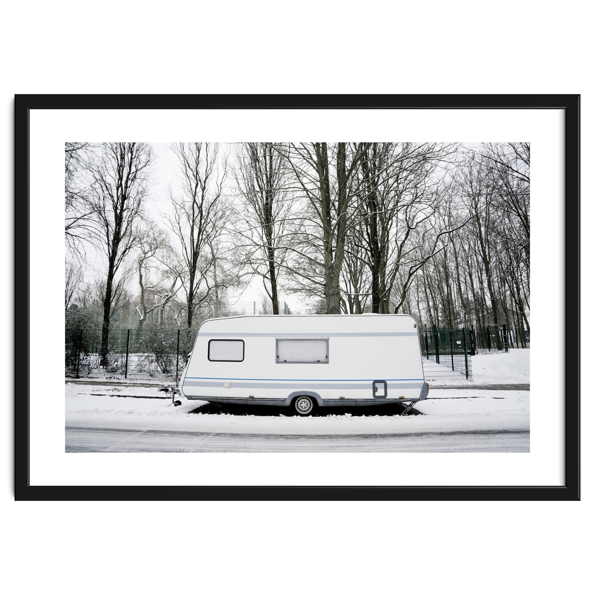 Travel Trailer in the snow road