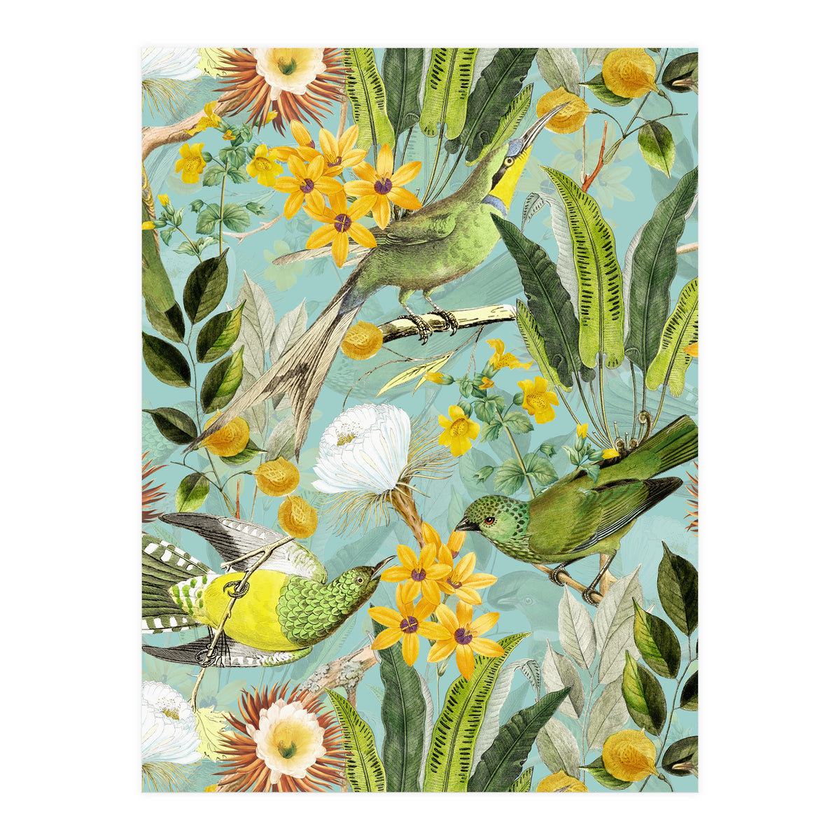 Exotic Birds in Flower Jungle (Print Only)