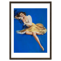 Pinup Girl Posing In Studio Over The Blue Background