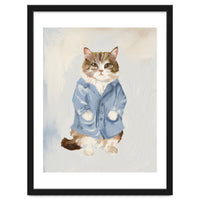 Sir James fluffy Tom cat in his blue pajamas oils