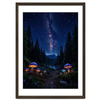 Enchanted Midnight Forest: Glowing Mushrooms and Milky Way