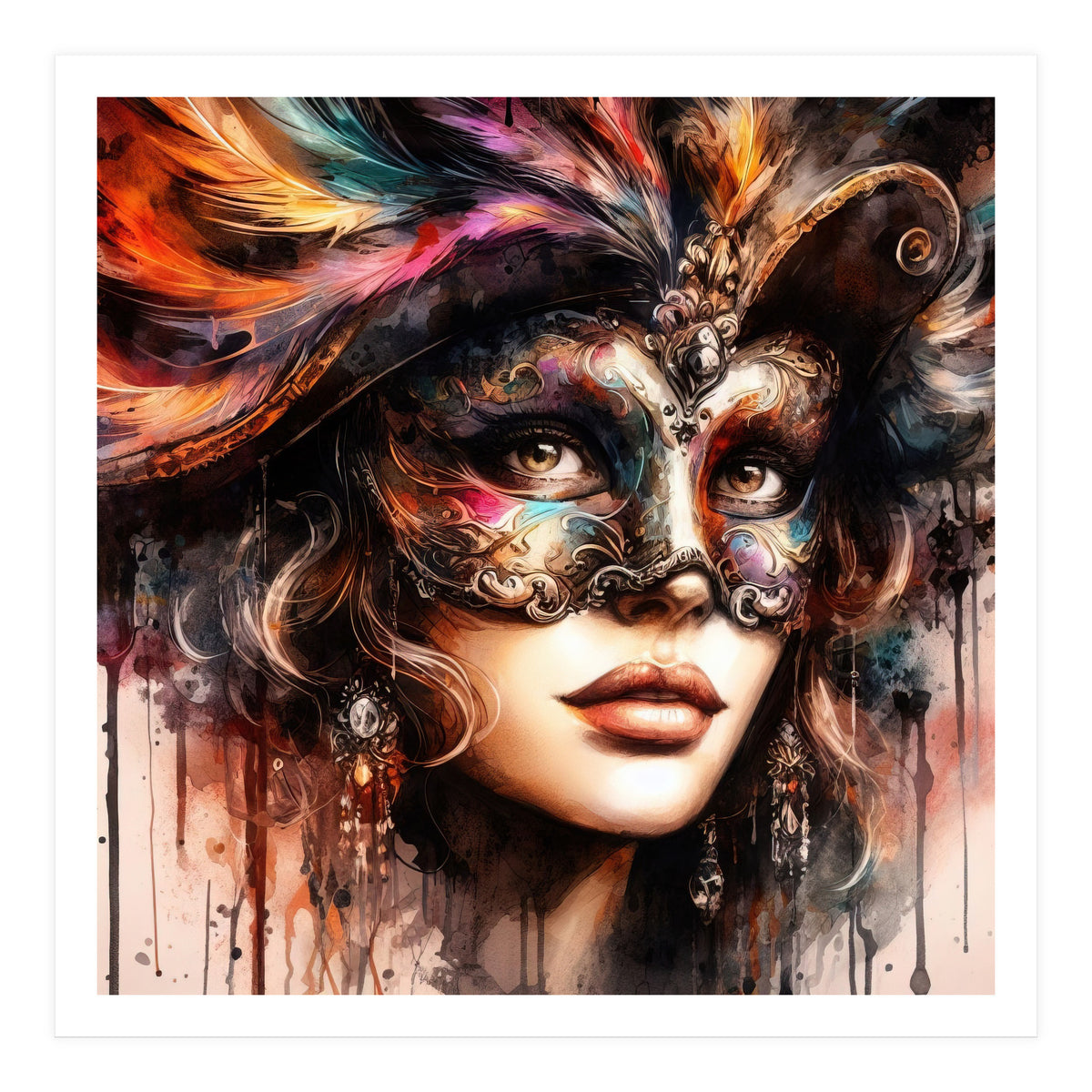 Watercolor Carnival Woman #6 (Print Only)