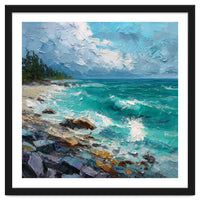 Coastal Turquoise Shoreline with Crashing Ocean Waves