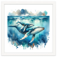 Mother And Calf Whales Watercolor