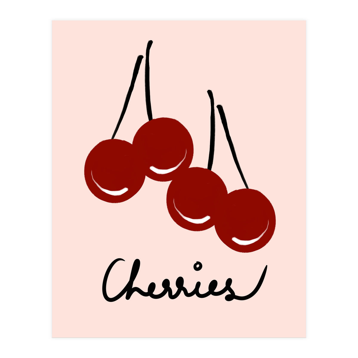 Cherries modern simple minimalistic red cute Fruit wall art (Print Only)