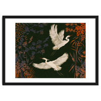 White Herons Flying Asian Art