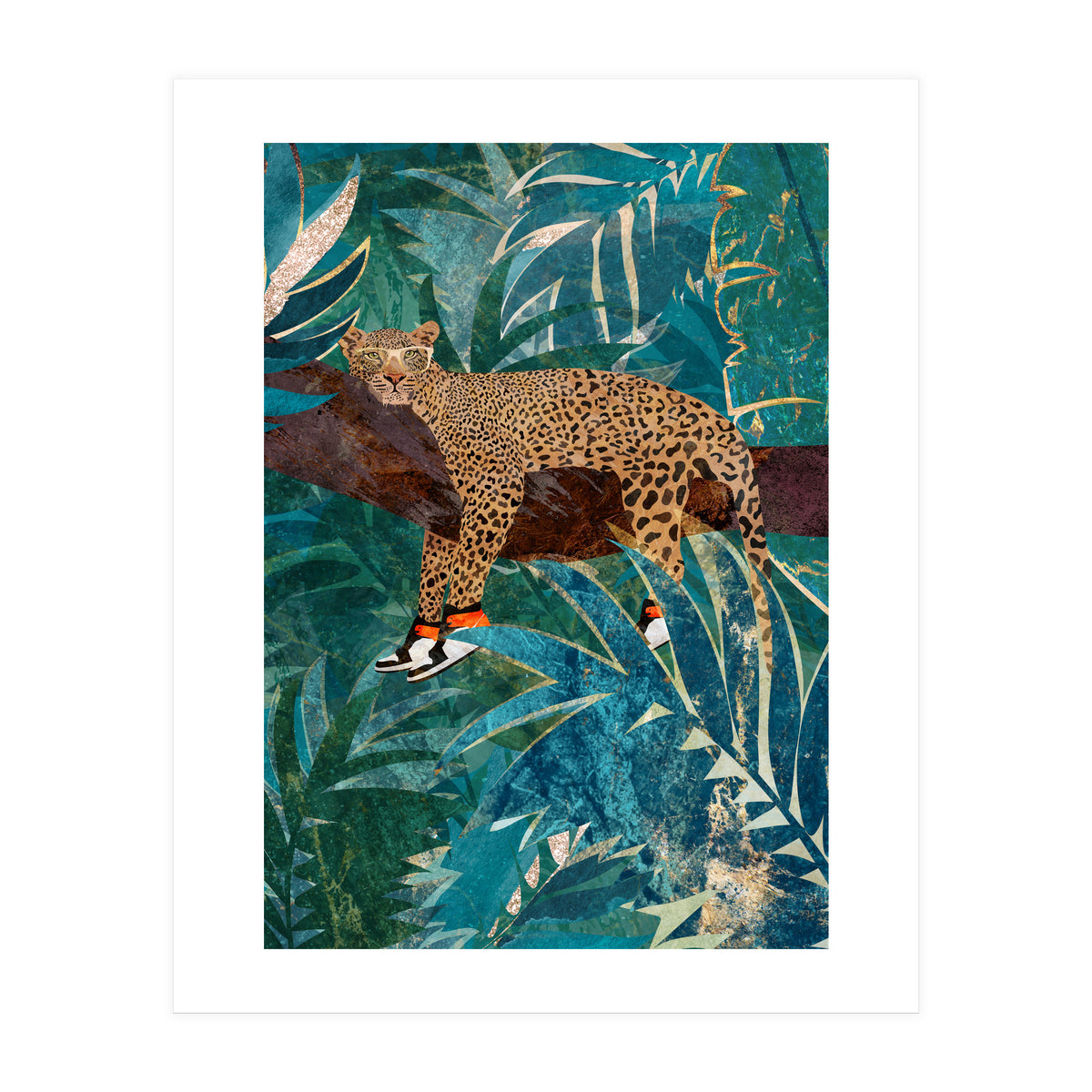 Leopard wearing shoes in the jungle (Print Only)