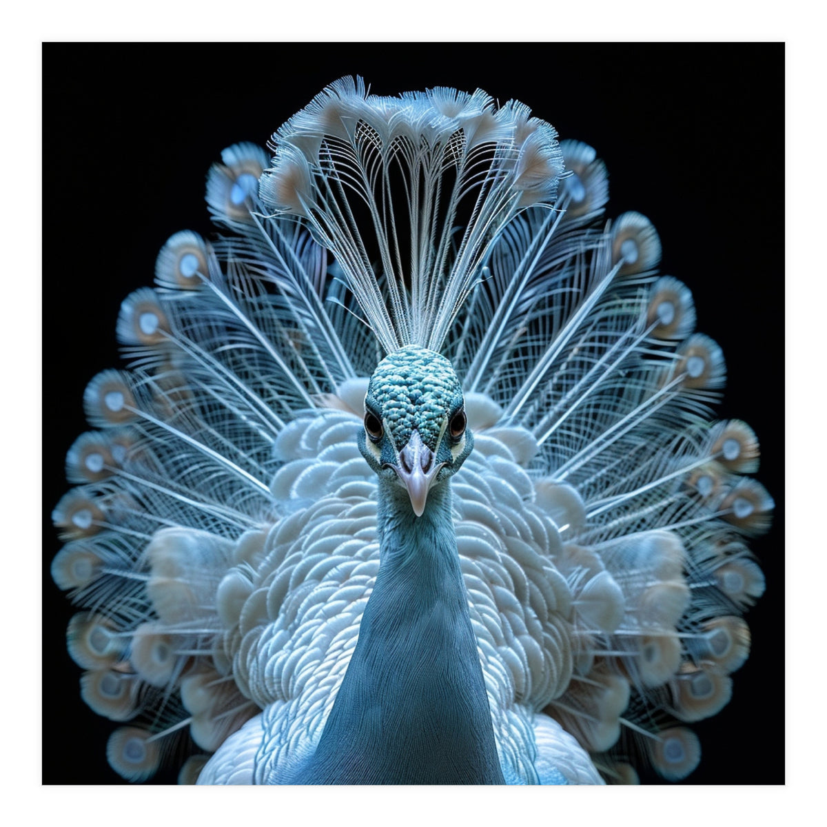 Majestic White Peacock Displaying Its Feathers (Print Only)