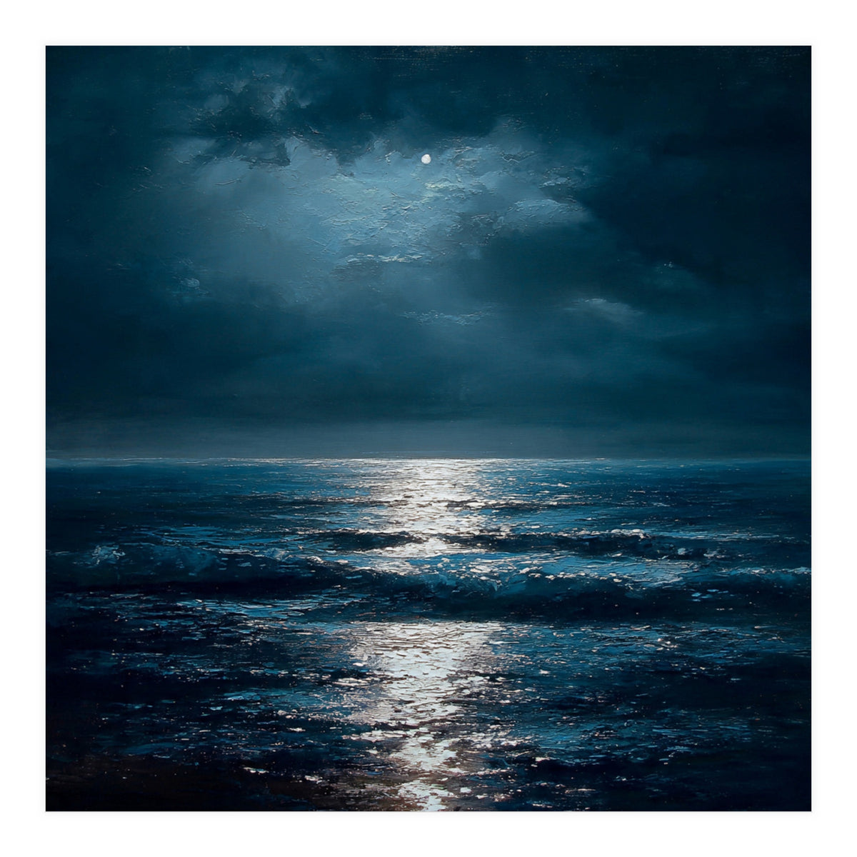 Ethereal Moonlight Over Midnight Ocean Waves (Print Only)