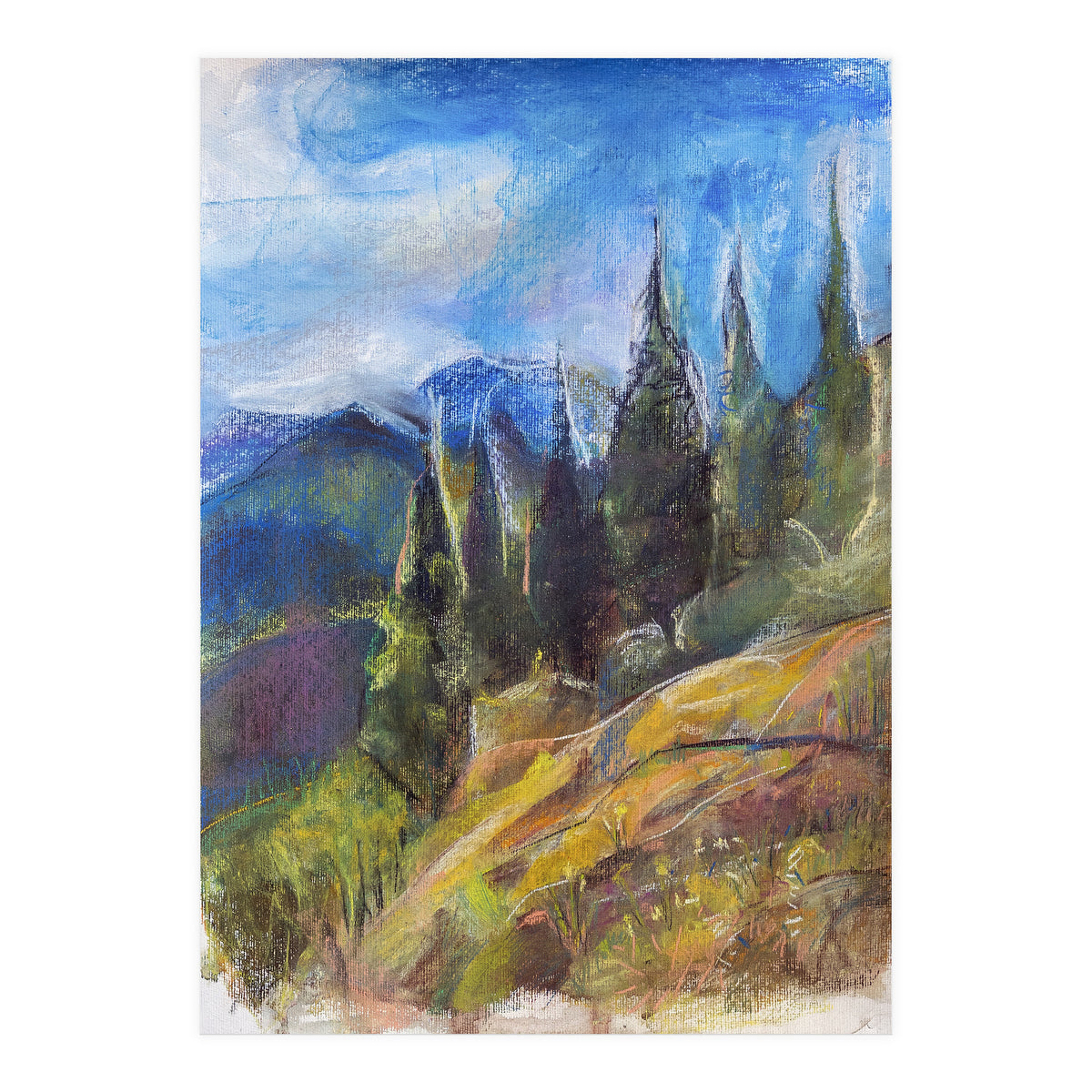 Pastel drawing of an Alpine Pine Forest (Print Only)