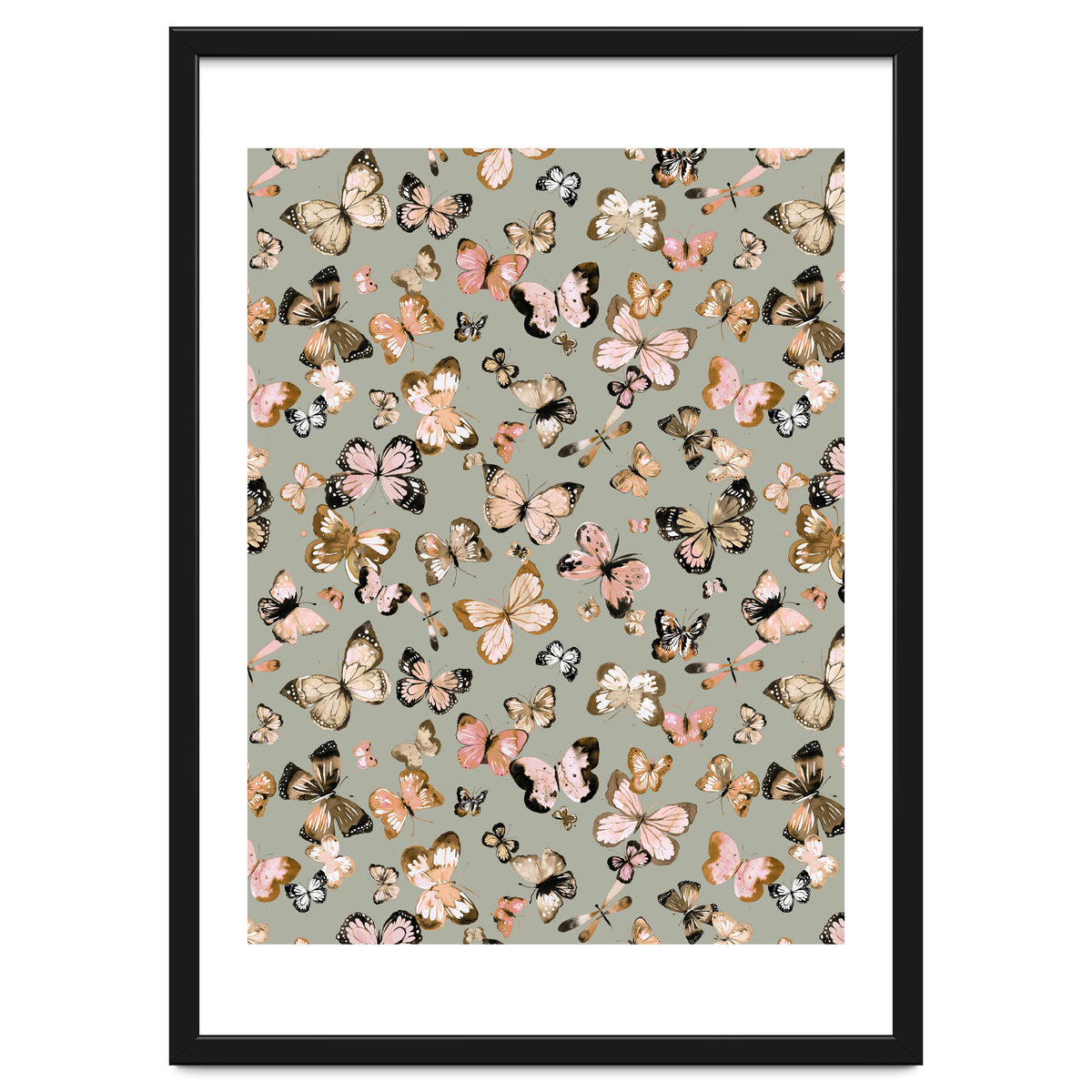 Flying Butterflies Gold Beige