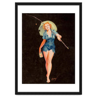 Happy Pinup Girl With A Fishing Stick