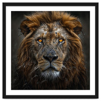 Majestic Lion With Glowing Eyes Close Up Portrait