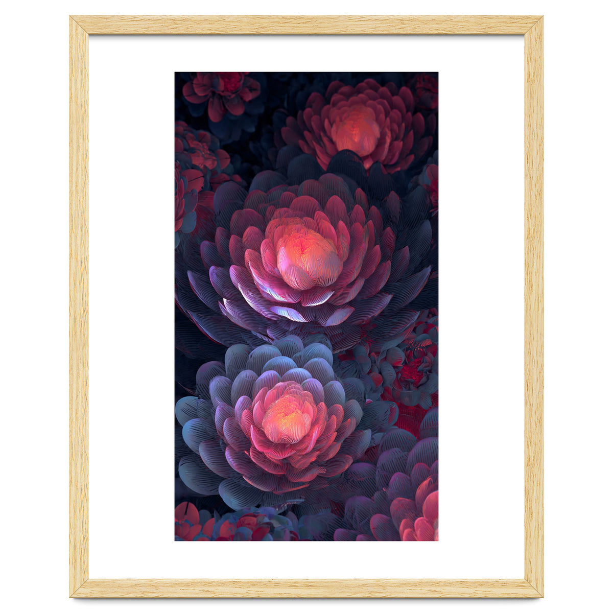 Ethereal Neon Blooms: Intricate 3D Floral Fractal Art