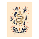 Snake And Flowers Beige And Indigo (Print Only) thumbnail