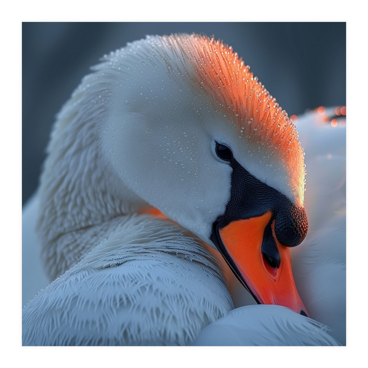 Close Up Of A White Swan With Water Droplets (Print Only)