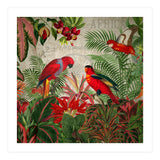 Vintage Rainforest With Tropical Red Parrots (Print Only) thumbnail