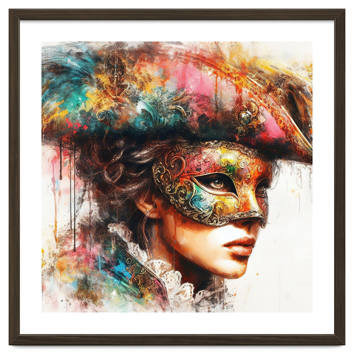 Watercolor Carnival Venetian Mask Woman