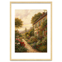 Idyllic Sunlit Cottage Garden Oil Painting