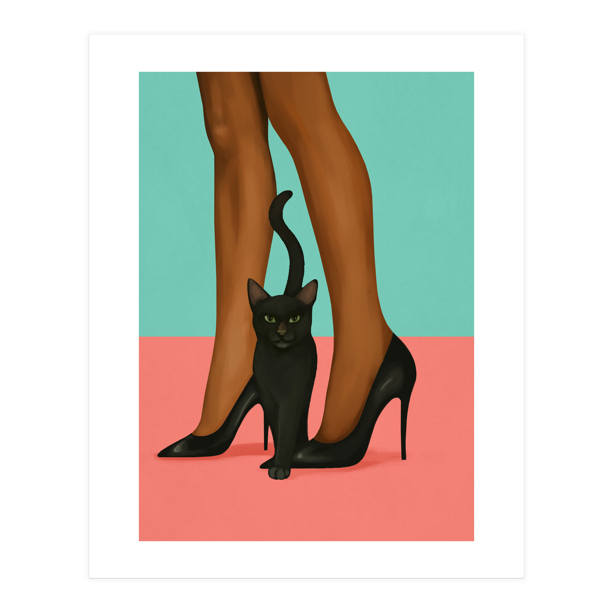 Woman In Heels With Black Cat (Print Only)