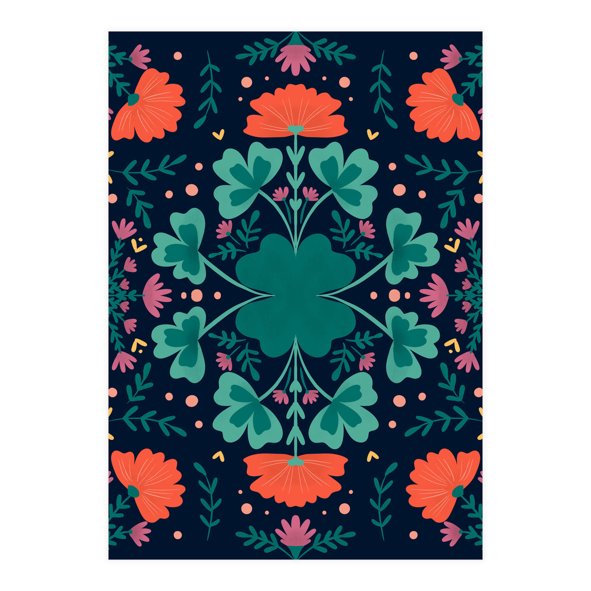 Clovers And Flowers Teal and Orange (Print Only)