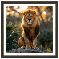 Majestic Lion Sitting On A Rock At Sunset