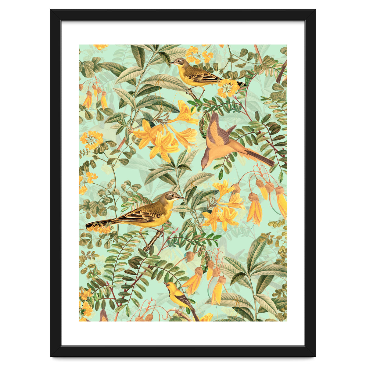 Yellow Birds in Tropical Jungle Paradise