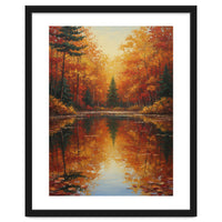 Golden Autumn Reflection: Impasto Forest Landscape