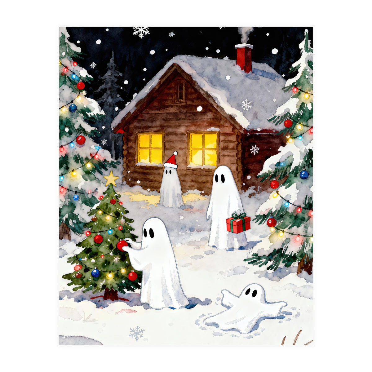 Spirited and Playful Christmas Ghost (Print Only)