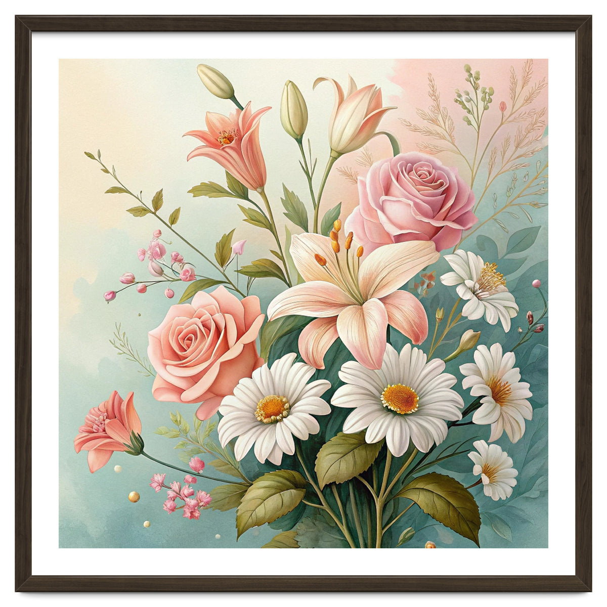 Elegant Pastel Floral Bouquet Illustration