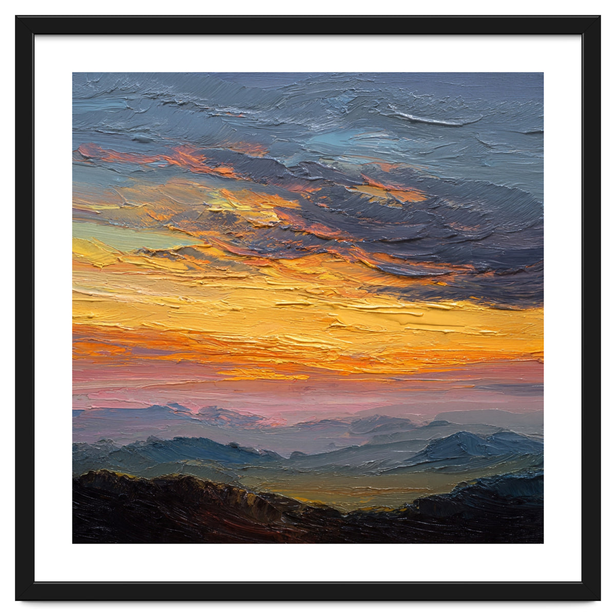 Vibrant Golden Hour Horizon Over Distant Mountain Ridges