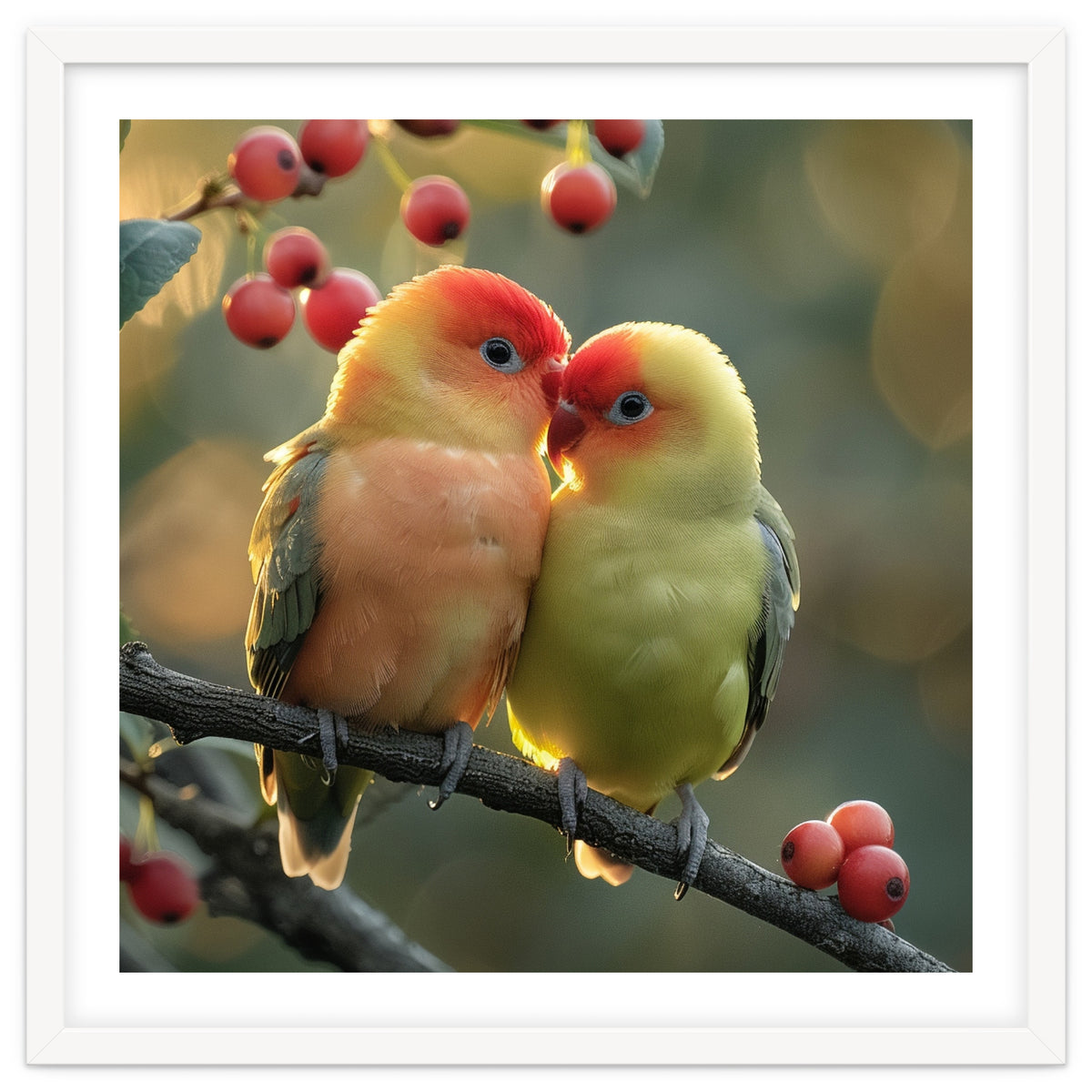 Two Lovebirds Sitting On A Branch